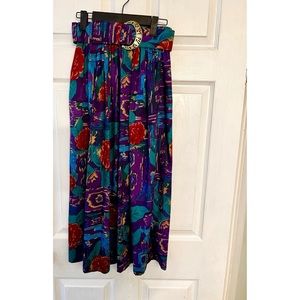 Vintage Belted Floral Print Skirt